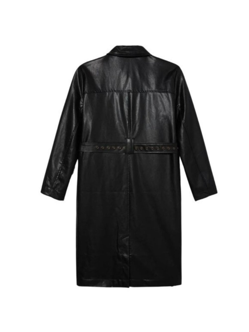 NWT Honor The Gift Vegan Leather Belted Trench Coat S Black Oversized Logo - Picture 15 of 15